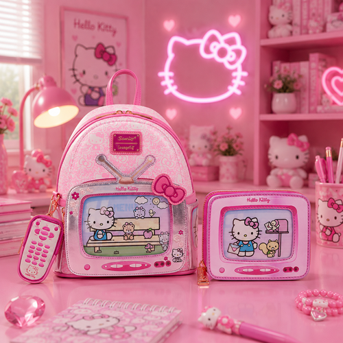 Loungefly Web Exclusive: Sanrio Hello Kitty Vintage TV Lenticular Mini Backpack with Coin Bag and Wallet