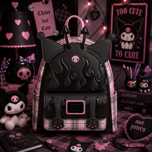 Sanrio Kuromi Flames and Plaid Mini-Backpack - Entertainment Earth Exclusive